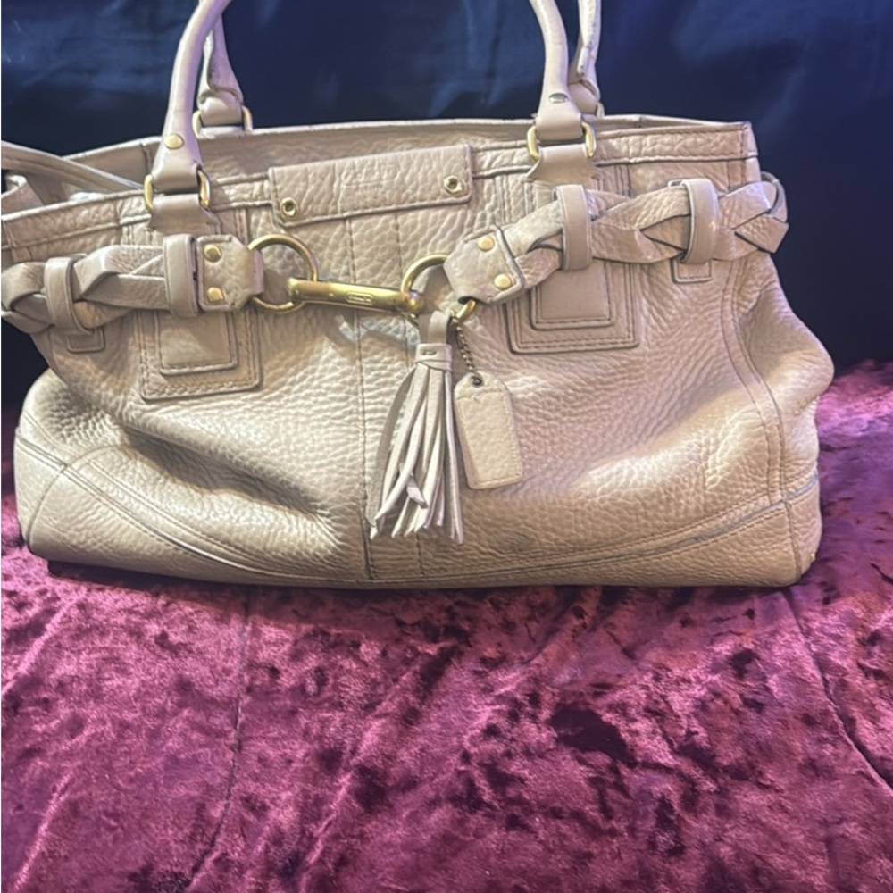 Coach Pebbled Leather Tote in Cream